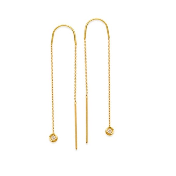 14K Solid Gold Round Diamond Threader Earrings